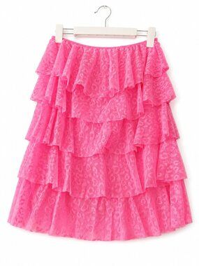 Victoria's Secret Pink Heart Print Tiered Mesh Ruffle Skirt S